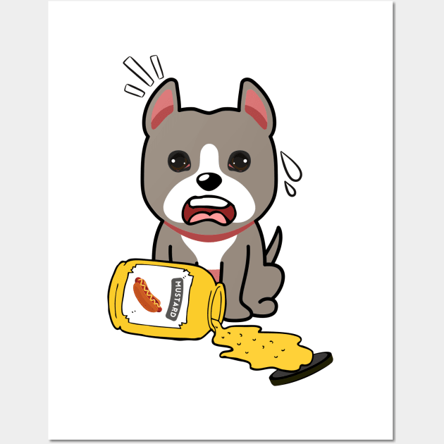 Funny grey dog spilled a jar of mustard Wall Art by Pet Station